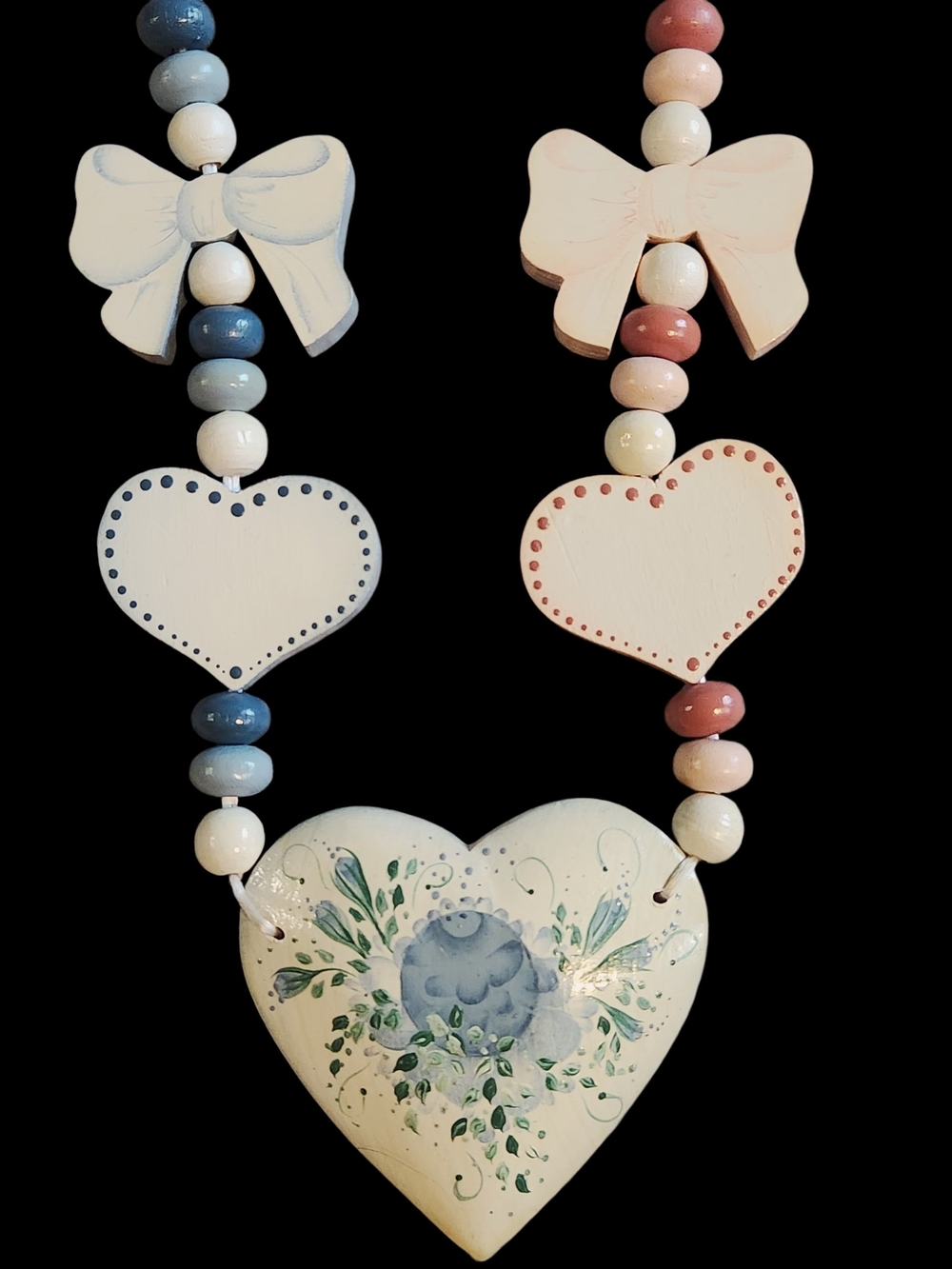 Vintage Cottagecore Heart Statement necklace Coquette Patchwork Bows - Picture 3 of 8